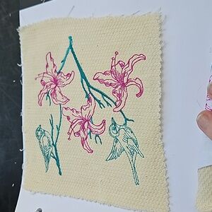 Handmade machine embroidery bird patch